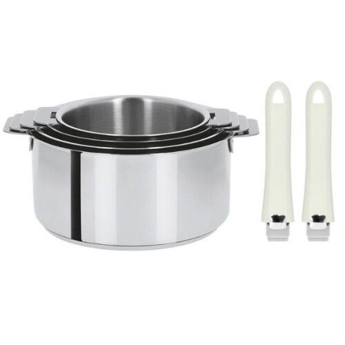 S&eacute;rie de 4 casseroles amovibles 14 &agrave; 20 cm + 2 poign&eacute;es Mutine 02 blanche