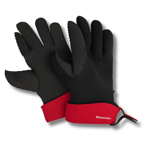 Set de 2 gants &agrave; four 5 doigts 28 cm flexopr&eacute;ne rouge & noir