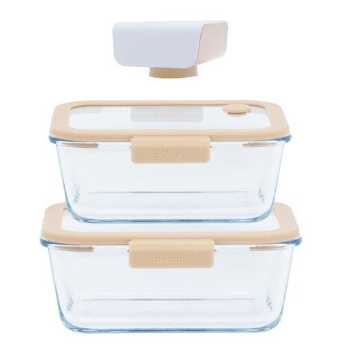 Set de 3 pi&egrave;ces \"Sous-vide\" compos&eacute; de 2 boites rectangulaires & 1 pompe vide d\'air