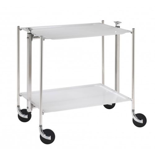 Table roulante pliante montants chromés 2 plateaux acryliques 'blanc' Platex