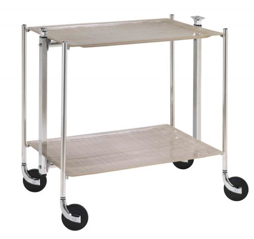 Table roulante pliante montants chromés 2 plateaux acryliques 'écru' Platex