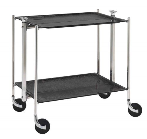 Table roulante pliante montants chromés 2 plateaux acryliques 'noir' Platex