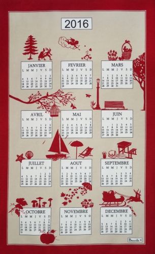 Torchon calendrier Saisons 2016 (cretonne 100%) - 50x80 cm