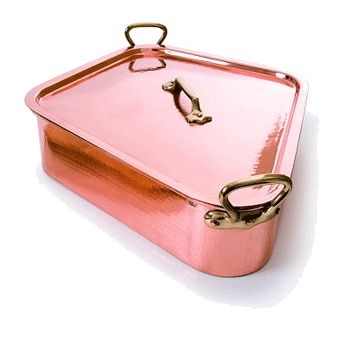 Turboti&egrave;re Mauviel 50 x 40 cm en cuivre int&eacute;rieur &eacute;tam&eacute; avec couvercle