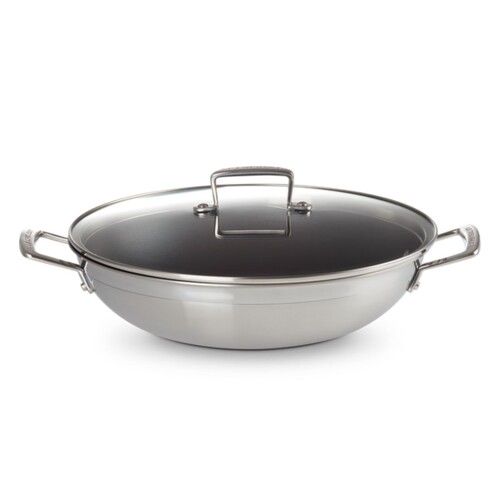 Wok 30Cm Inox Class. Poign. Anti-Adh. &Couv.