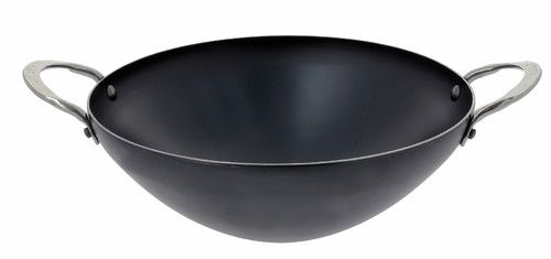 Wok en t&ocirc;le bleue &sect; 28 cm, anses inox