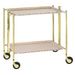 Desserte roulante et pliante 2 étages montants dorés plateaux stratifiés bois Bouleau