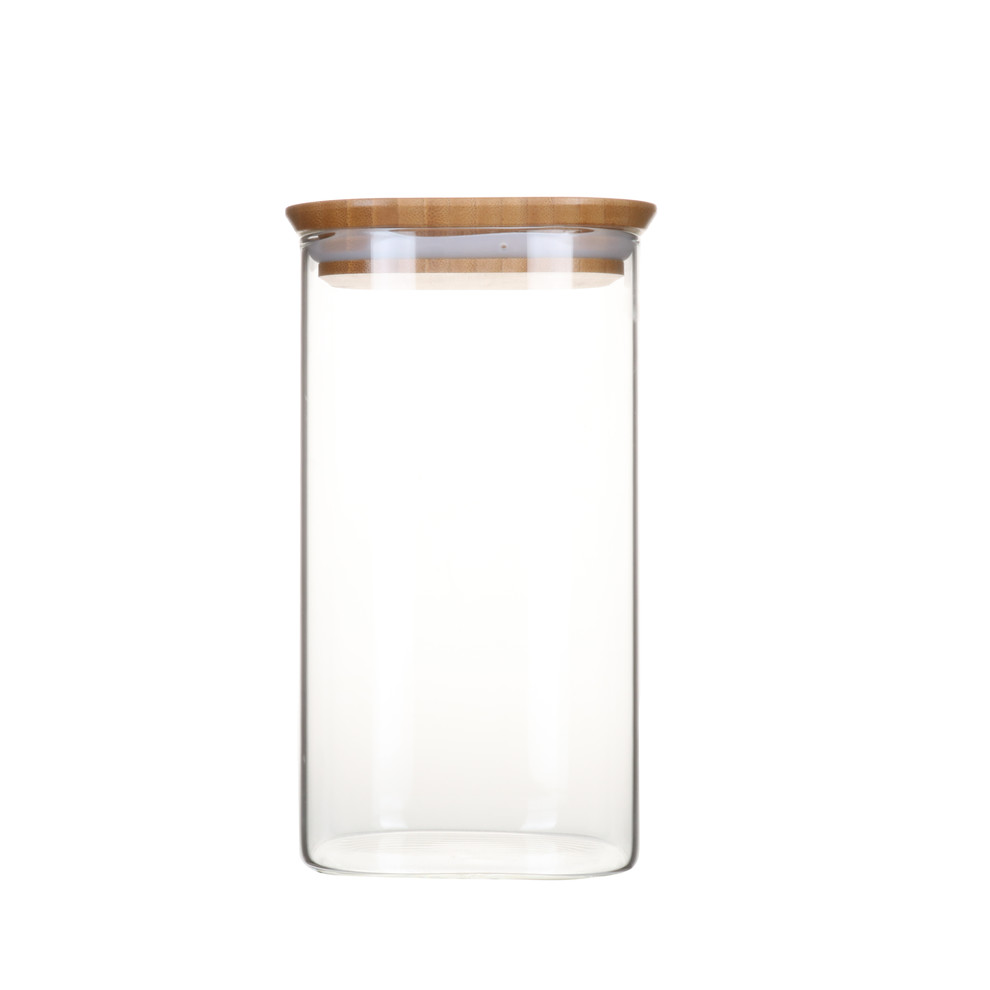 1 pot de recharge vide en verre dépoli avec couvercle en bambou écologique et doublure en polypropylène. 