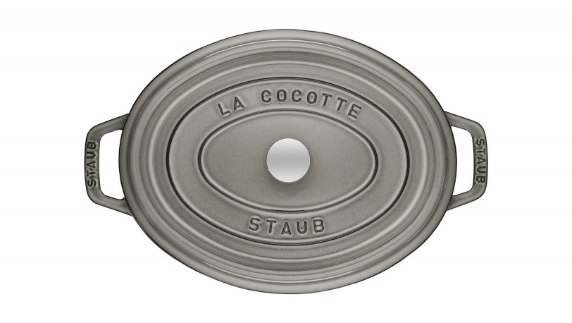 Cocotte en fonte ovale gris graphite 37 cm avec couvercle à bouton