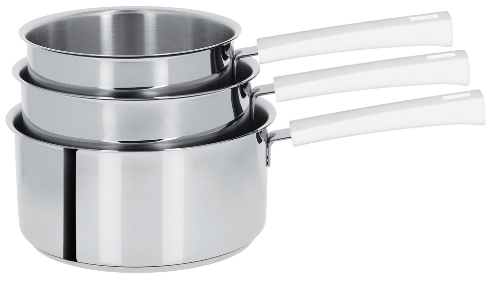 Coffret de 4 Casseroles 14 à 20 cm Poignée Blanche Inox Mutine Fixe S4CMW CRISTEL Francis BATT