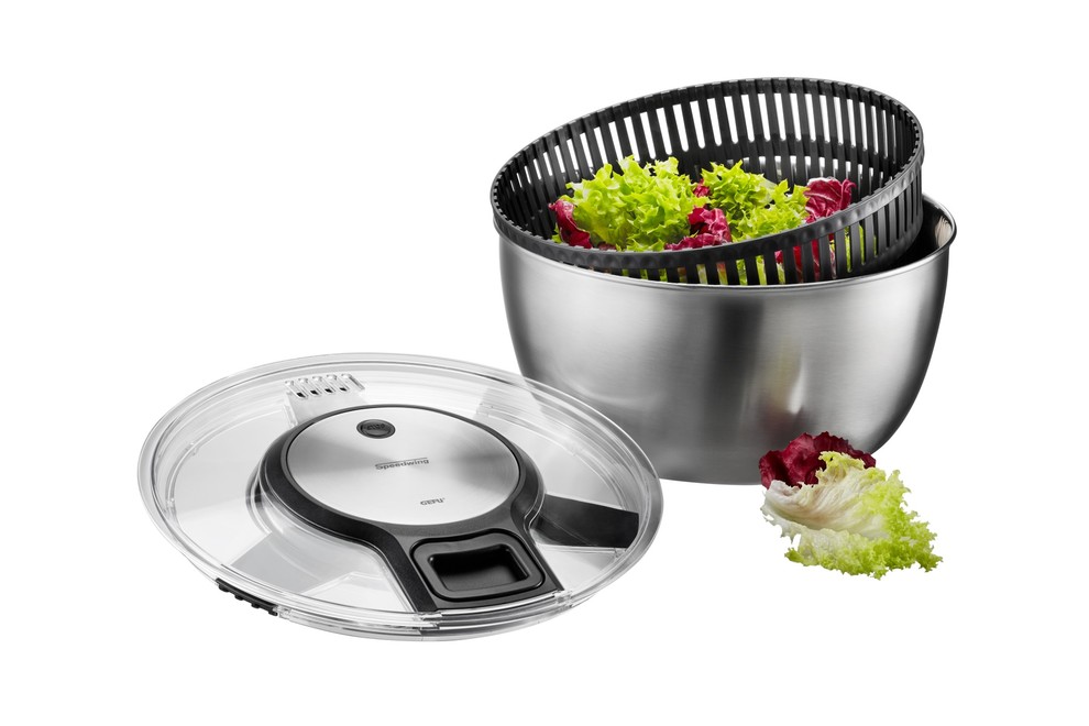 Essoreuse à Salade 6L - Acier Inoxydable Et Polypropylène - Panier Filtrant - Couvercle Avec Bouton Ergonomique - Nettoyage Facile - 6