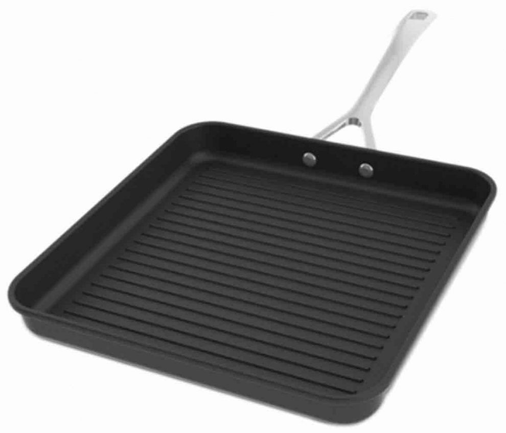 Poêle Carrée AMT Gastroguss 28x28 Cm - Fond épais Barbecue, Manche Amovible, Revêtement Lotan