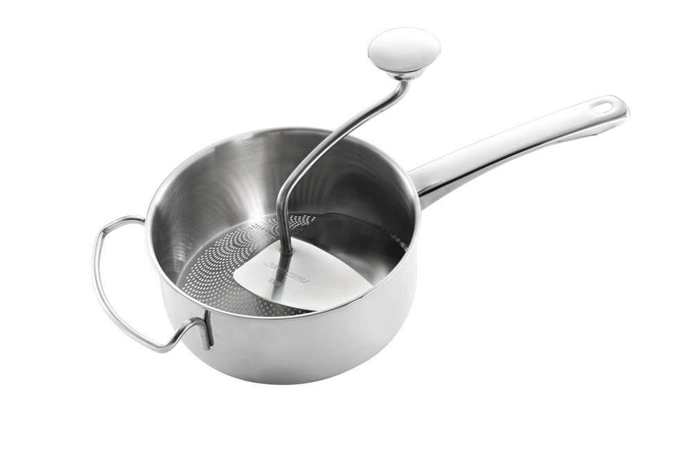 Moulin à Légumes GEFU Flotte Lotte - 2 Grilles Inox (2 Et 3 Mm) - Râcle Incluse - 2L