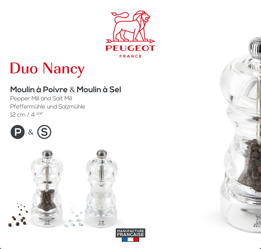 Peugeot - Duo de moulins à poivre et à sel manuels Line noir mat 12 cm et  son entonnoir en inox