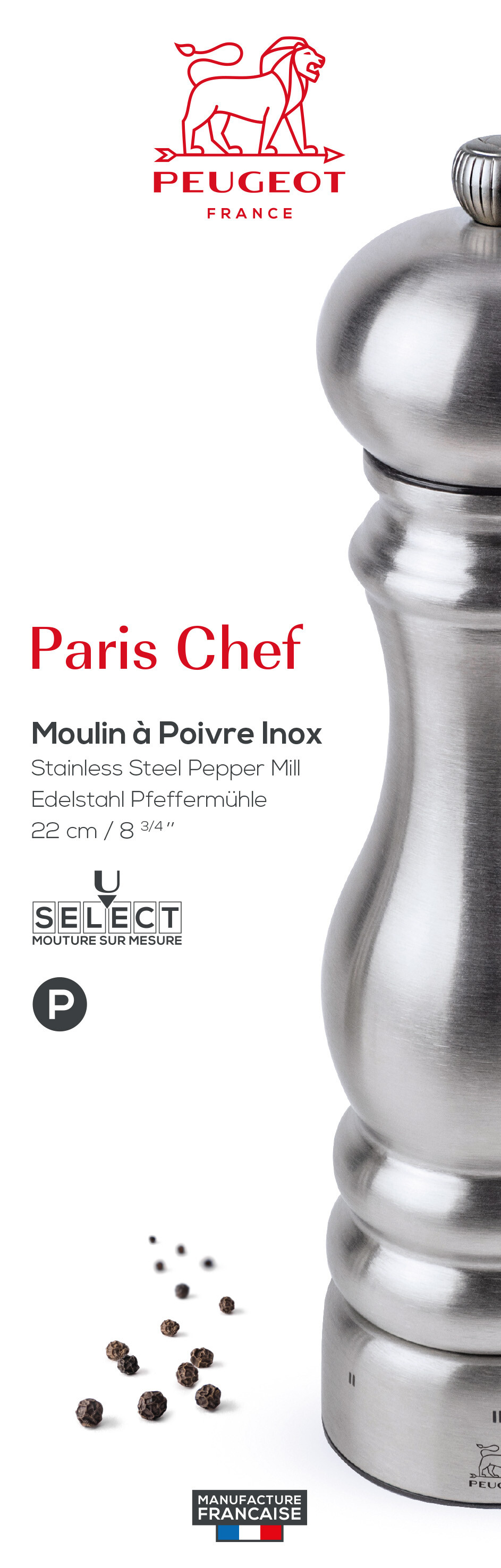 Ustensile de cuisine Peugeot - Moulin à poivre manuel en bois couleur rouge  piment 13 cm