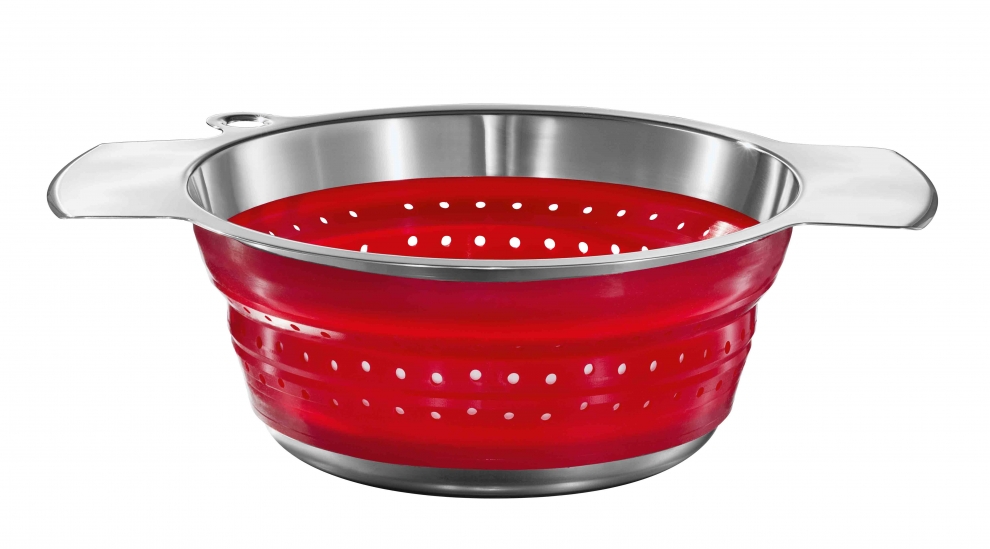 Lot De 2 Passoires De Cuisine Pliables En Silicone Gris + Rouge - Égouttoir Pâtes Et Légumes
