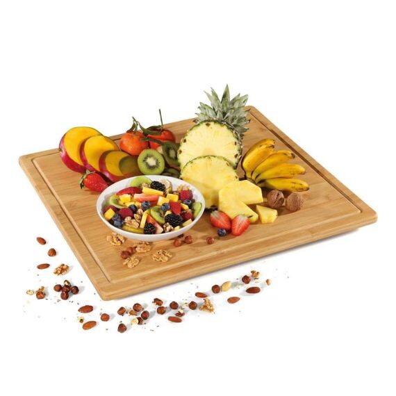 Planche à Découper Bambou Relaxdays - Grande Taille 52x29 Cm Avec Rigoles - Protège-plaque Et Surface De Travail