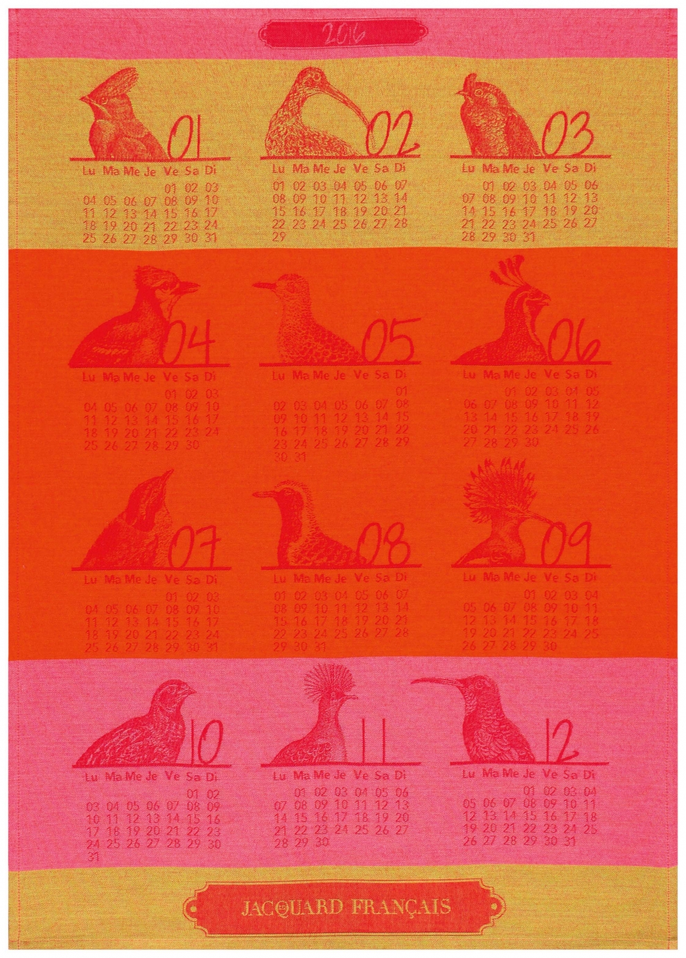 1 TORCHON ANCIEN vintage en coton calendrier 1968 à décors de fleurs